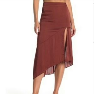 Free People Rust Asymmetrical Midi Skirt with Side Slit